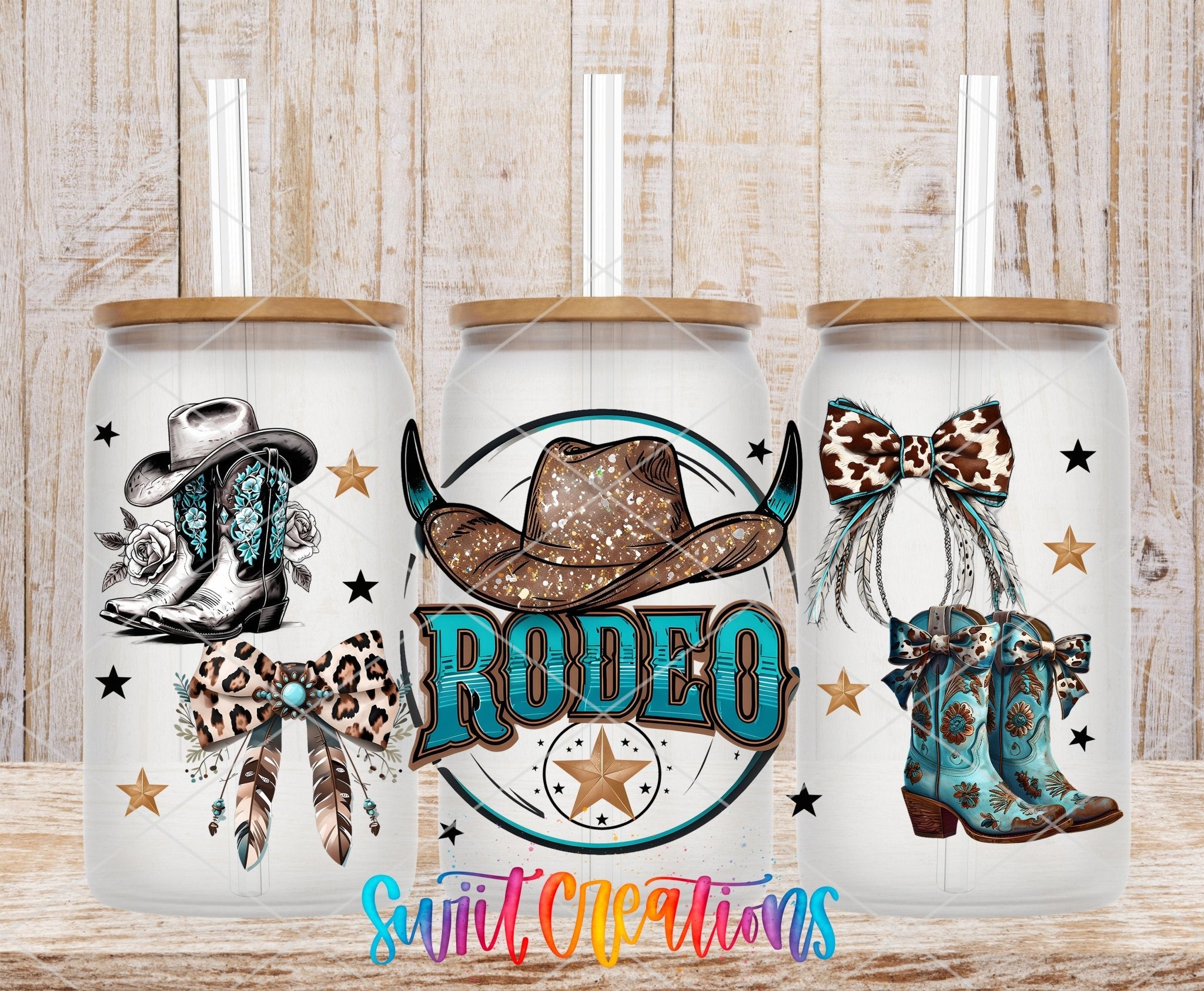 Rodeo Western UV DTF Decal | Cowgirl Boots Bow Cowboy Hat Cup Transfer | DTF285 - Swiit Creations