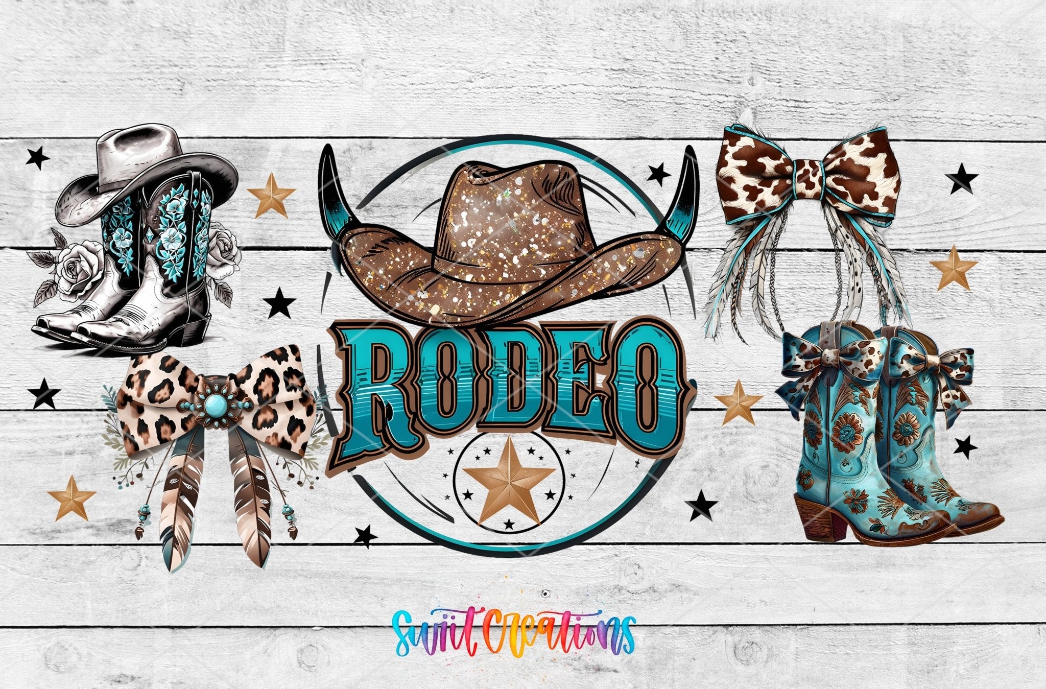Rodeo Western UV DTF Decal | Cowgirl Boots Bow Cowboy Hat Cup Transfer | DTF285 - Swiit Creations