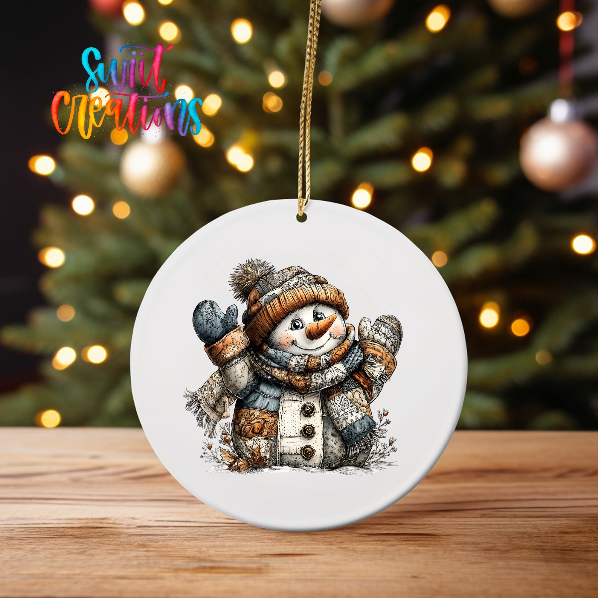 Rustic Patchwork Snowman UV DTF Ornament Transfer | O-1898 - Swiit Creations