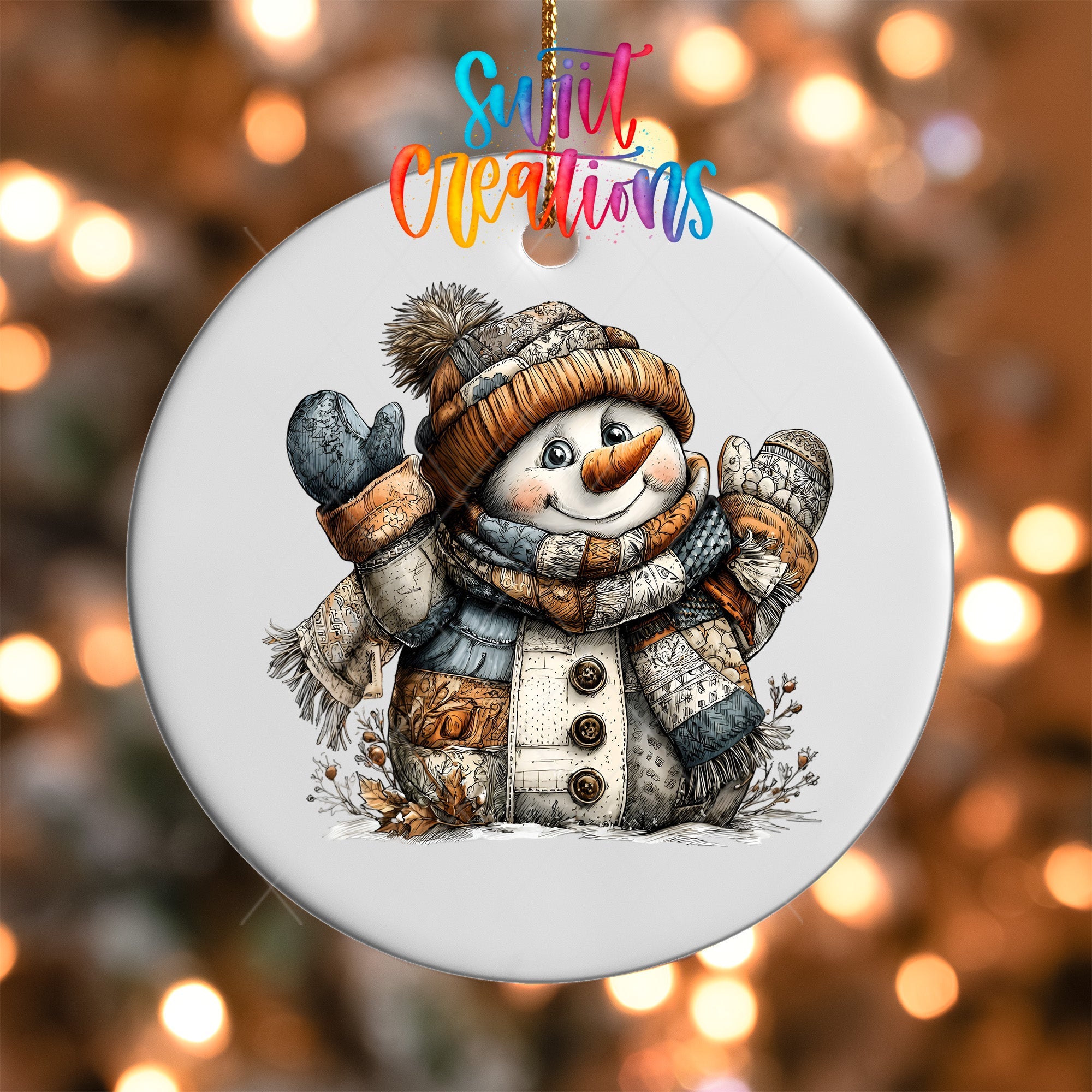 Rustic Patchwork Snowman UV DTF Ornament Transfer | O-1898 - Swiit Creations