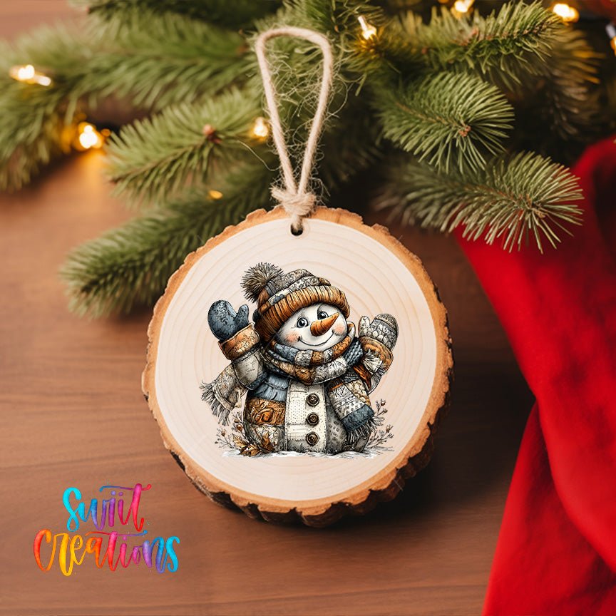 Rustic Patchwork Snowman UV DTF Ornament Transfer | O-1898 - Swiit Creations