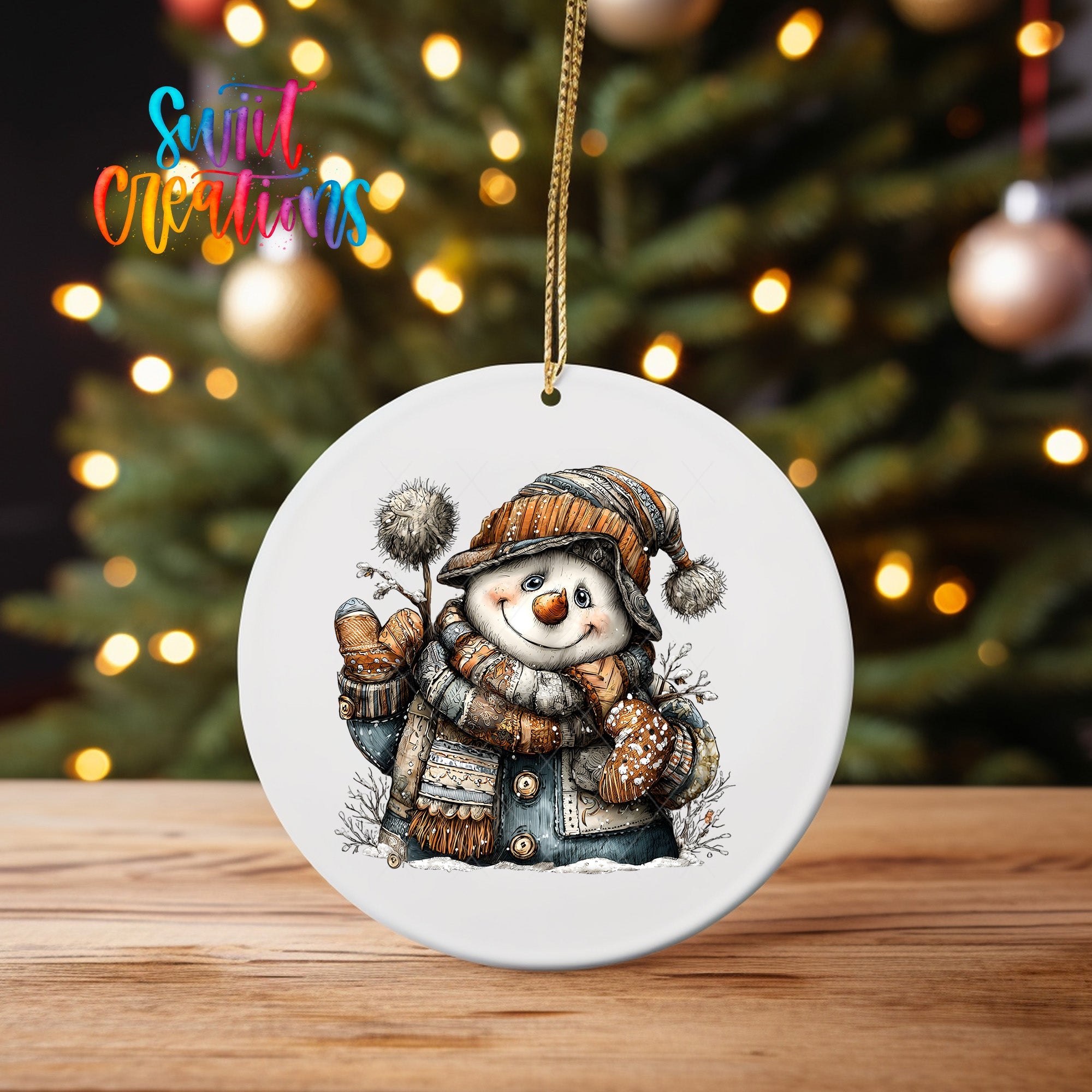 Rustic Patchwork Snowman UV DTF Ornament Transfer | O-1906 - Swiit Creations