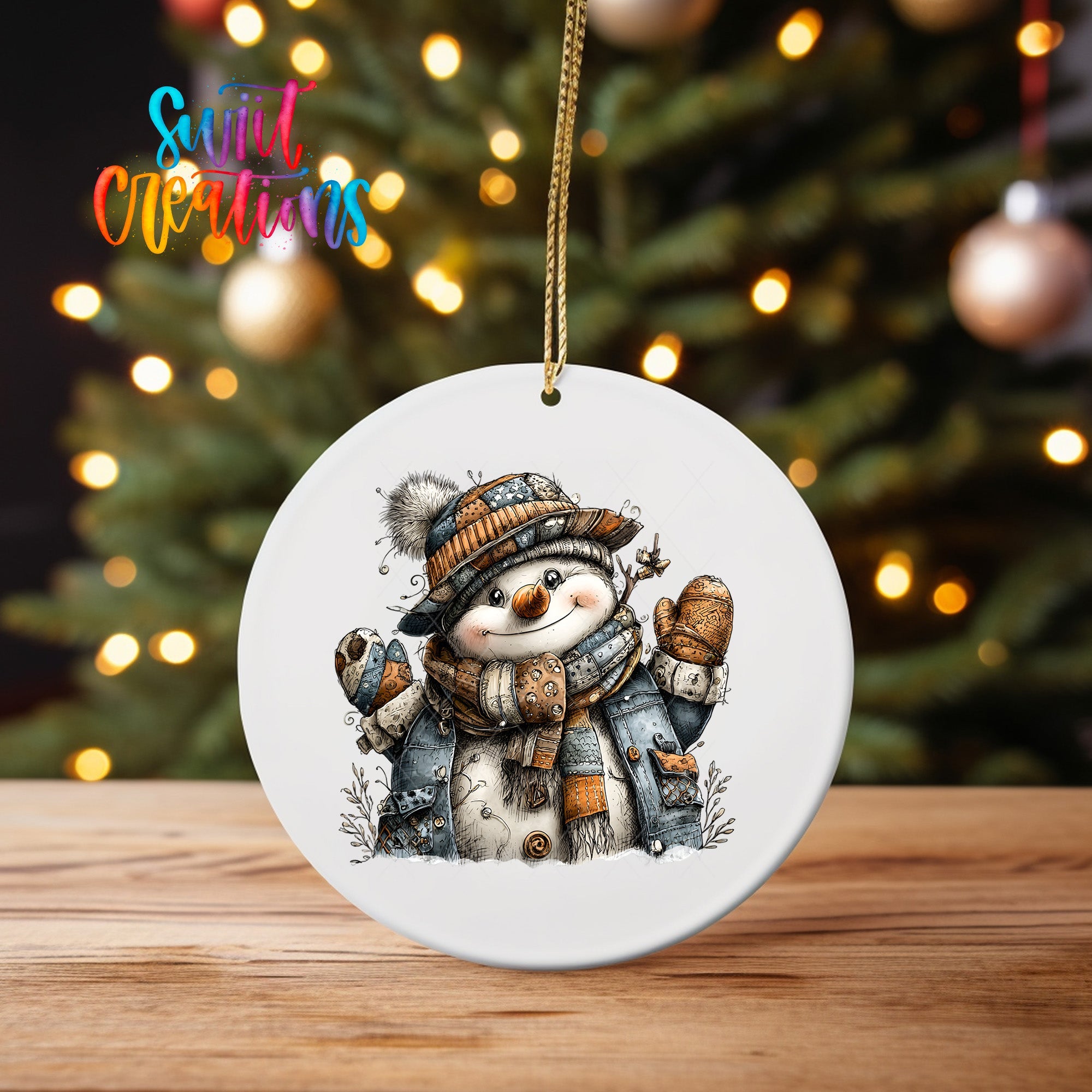 Rustic Patchwork Snowman UV DTF Ornament Transfer | O-1907 - Swiit Creations