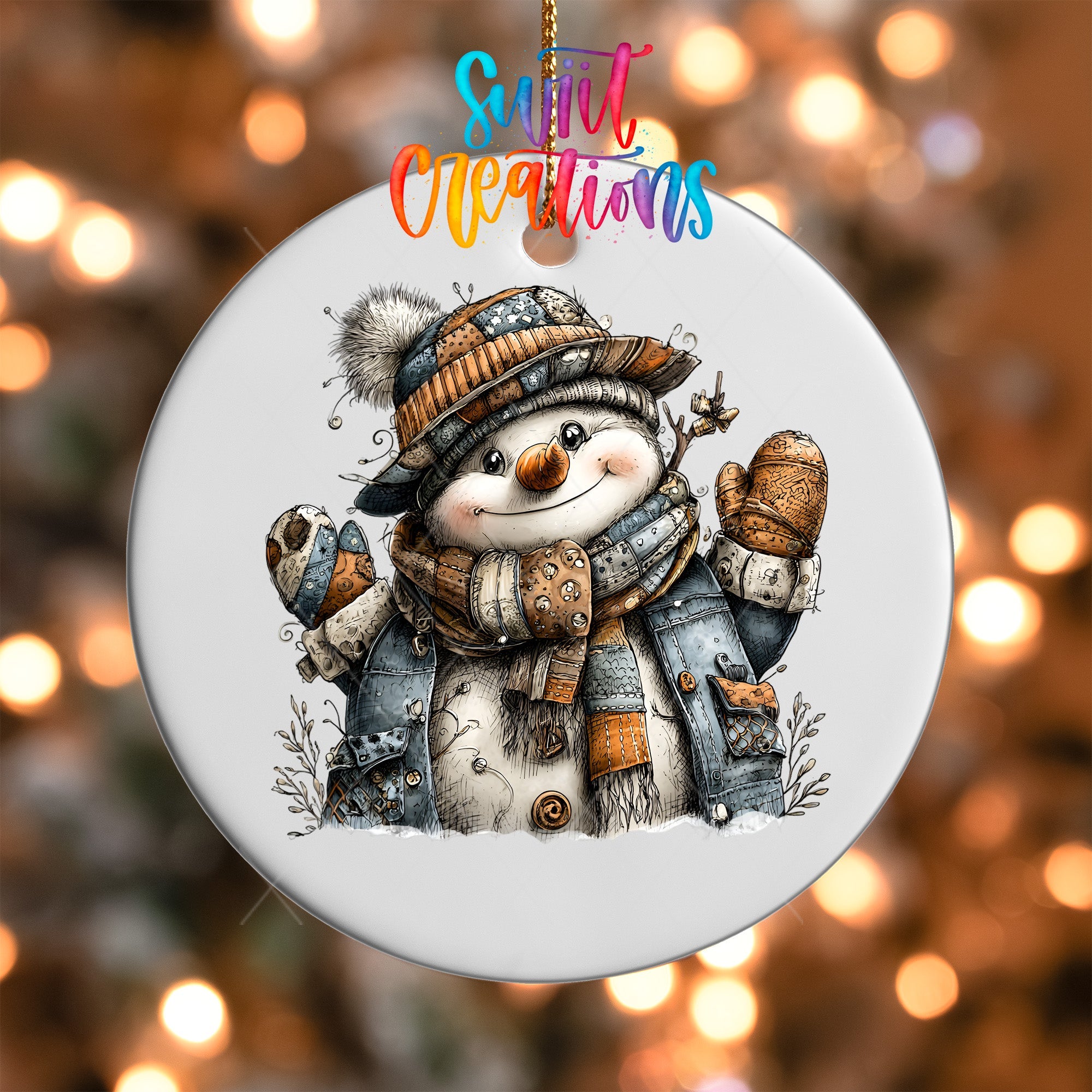 Rustic Patchwork Snowman UV DTF Ornament Transfer | O-1907 - Swiit Creations
