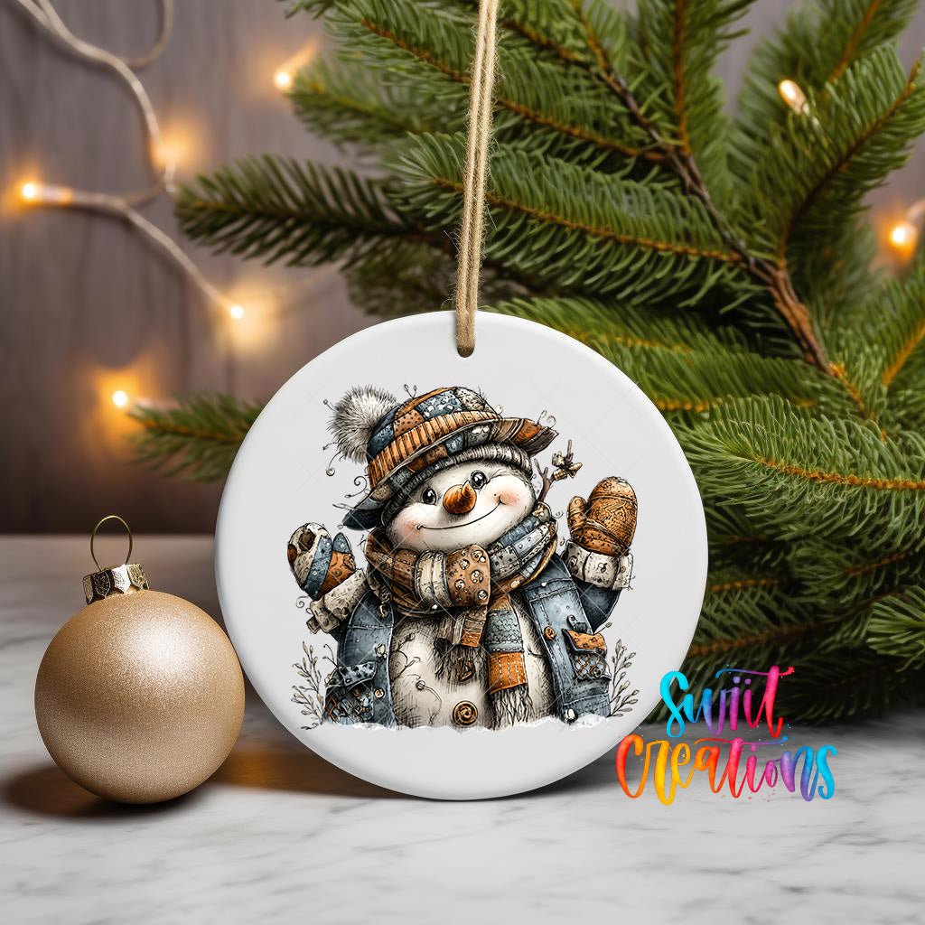 Rustic Patchwork Snowman UV DTF Ornament Transfer | O-1907 - Swiit Creations