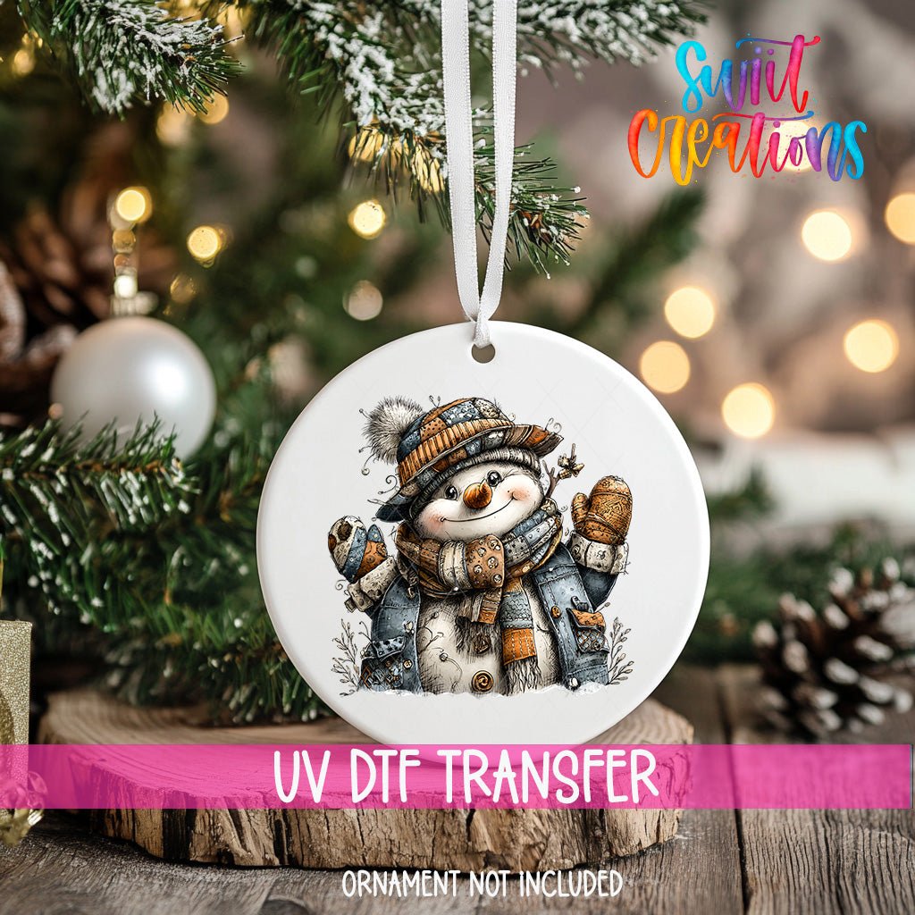 Rustic Patchwork Snowman UV DTF Ornament Transfer | O-1907 - Swiit Creations