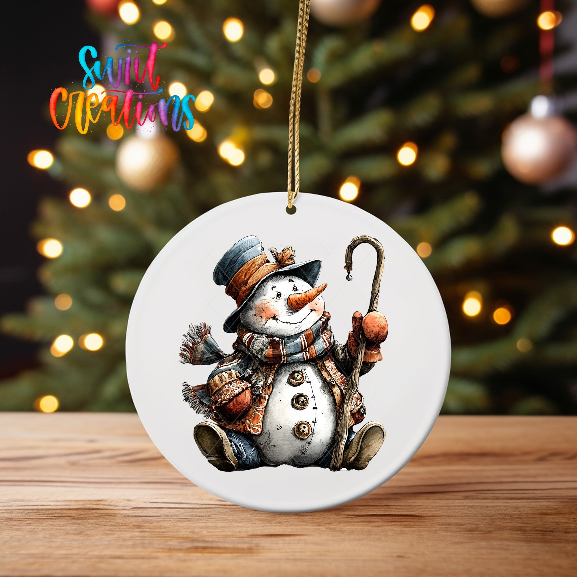 Rustic Snowman With Walking Stick UV DTF Ornament Transfer | O-1905 - Swiit Creations