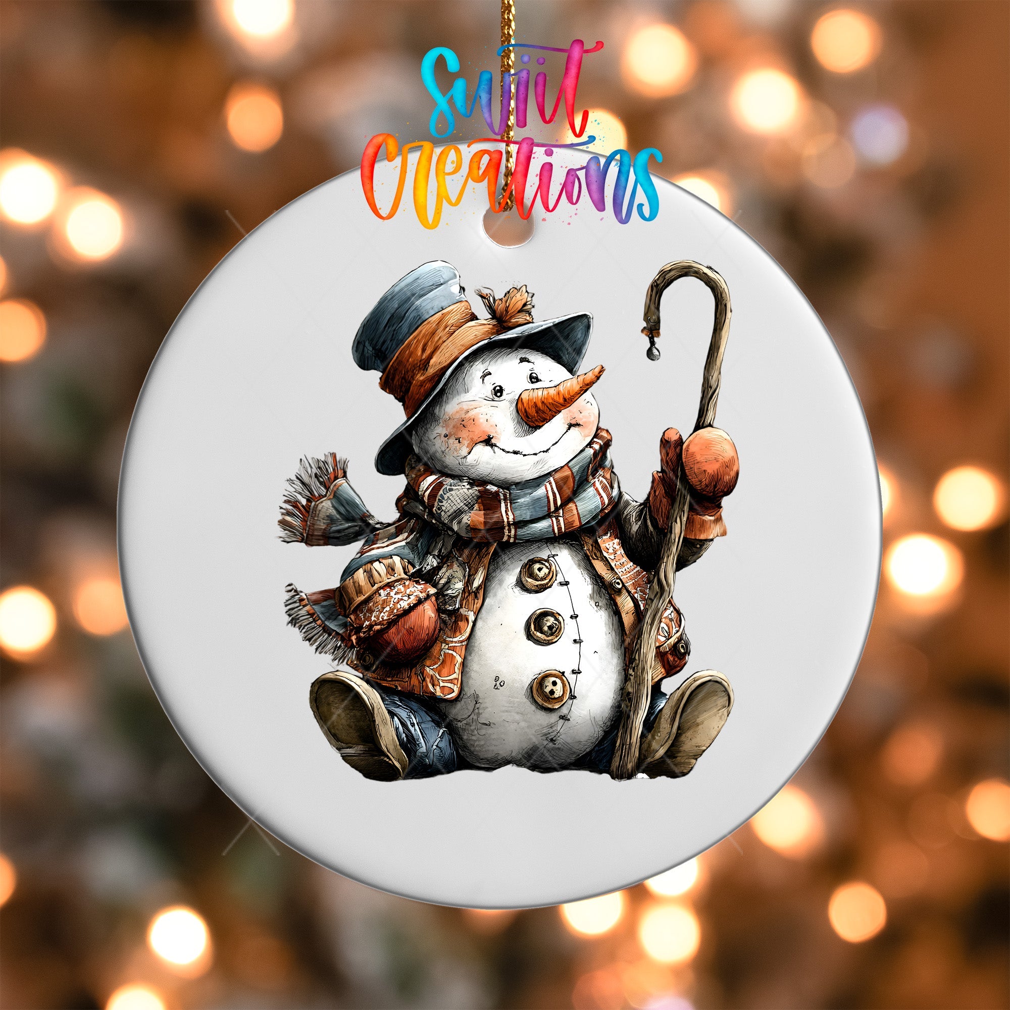 Rustic Snowman With Walking Stick UV DTF Ornament Transfer | O-1905 - Swiit Creations