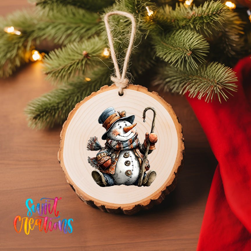 Rustic Snowman With Walking Stick UV DTF Ornament Transfer | O-1905 - Swiit Creations