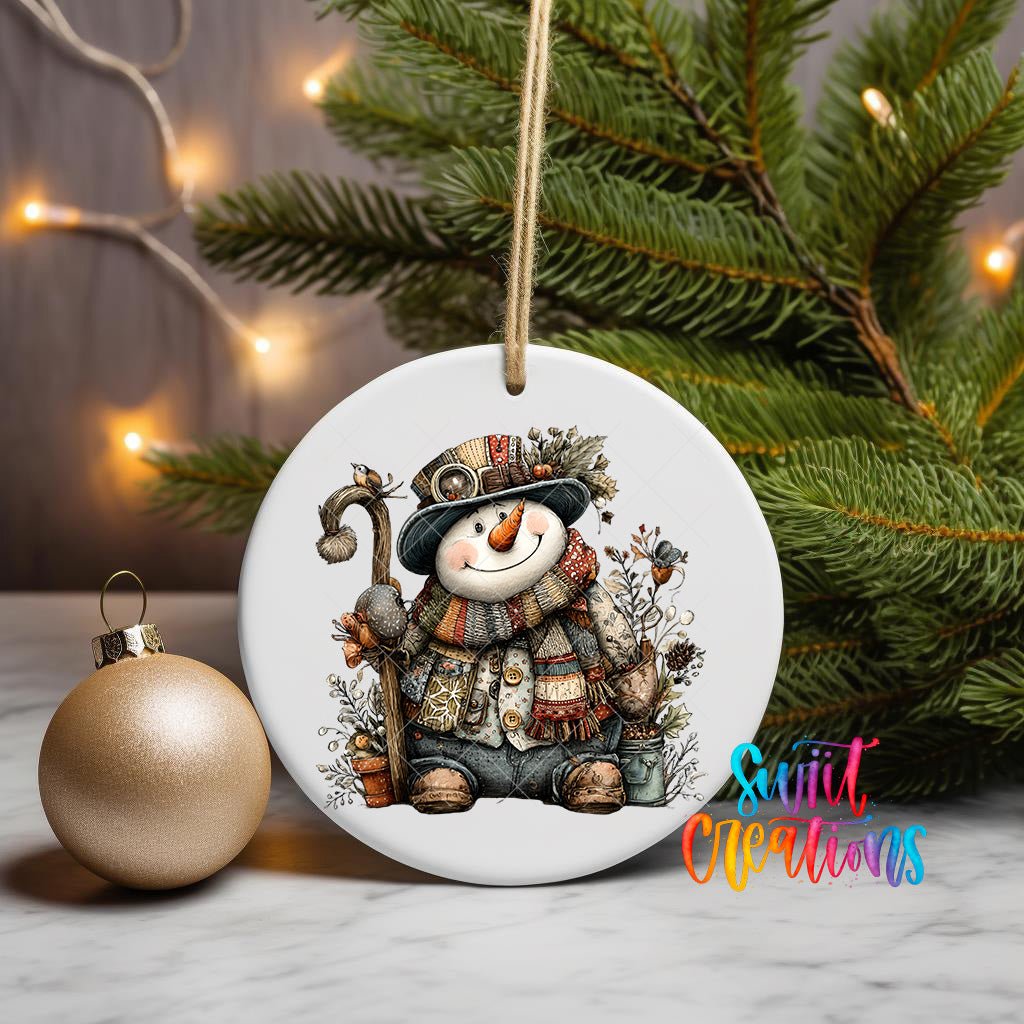 Rustic Vintage Snowman UV DTF Ornament Transfer | O-1900 - Swiit Creations