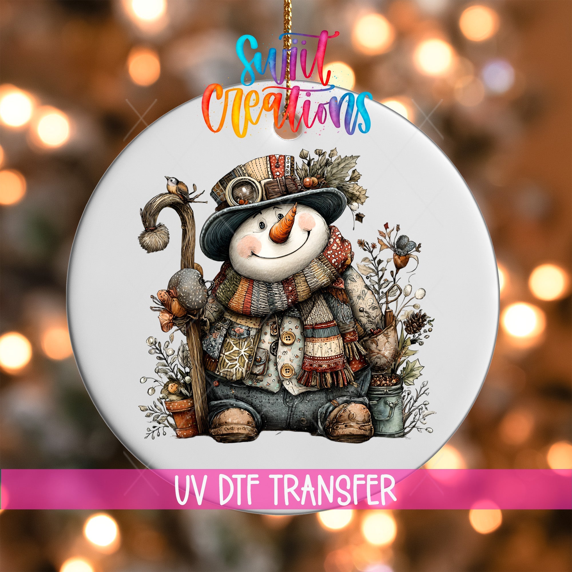 Rustic Vintage Snowman UV DTF Ornament Transfer | O-1900 - Swiit Creations