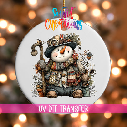 Rustic Vintage Snowman UV DTF Ornament Transfer | O-1900 - Swiit Creations