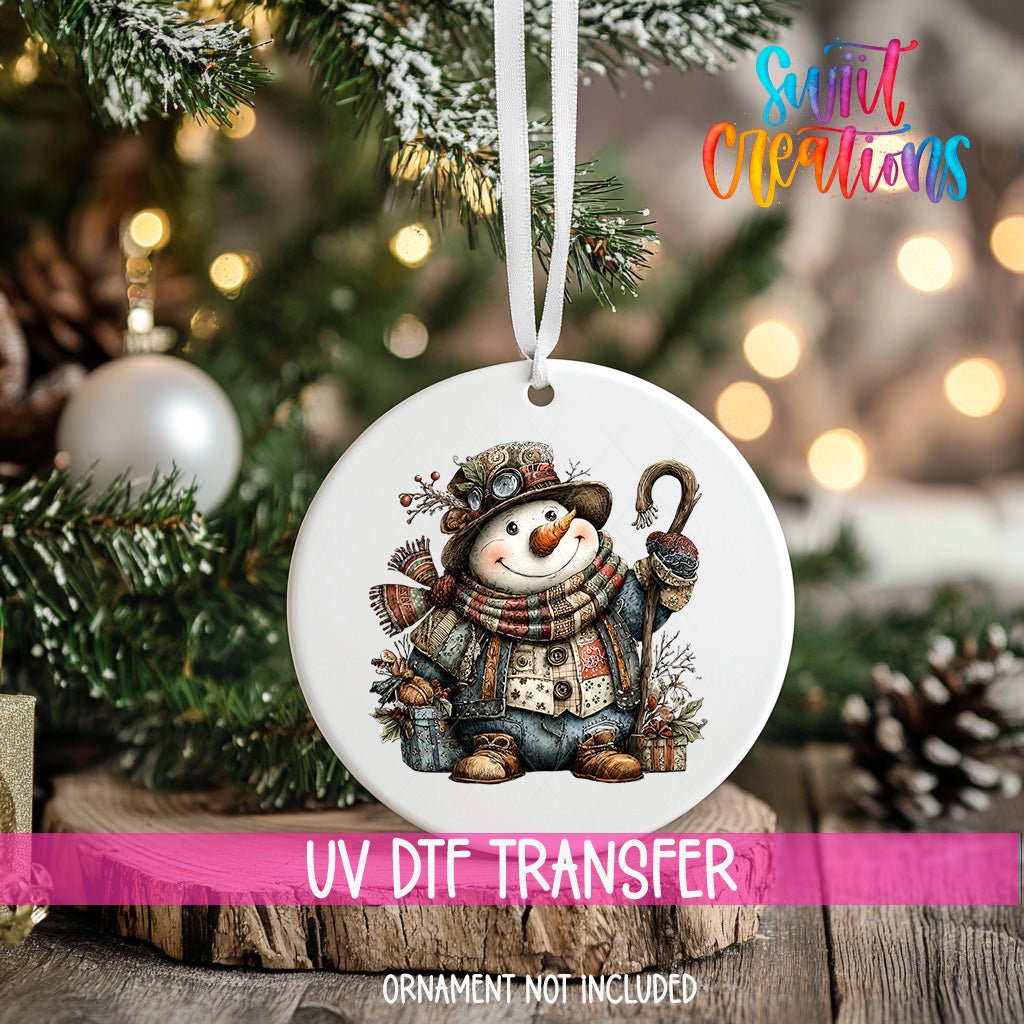 Rustic Vintage Snowman UV DTF Ornament Transfer | O-1902 - Swiit Creations