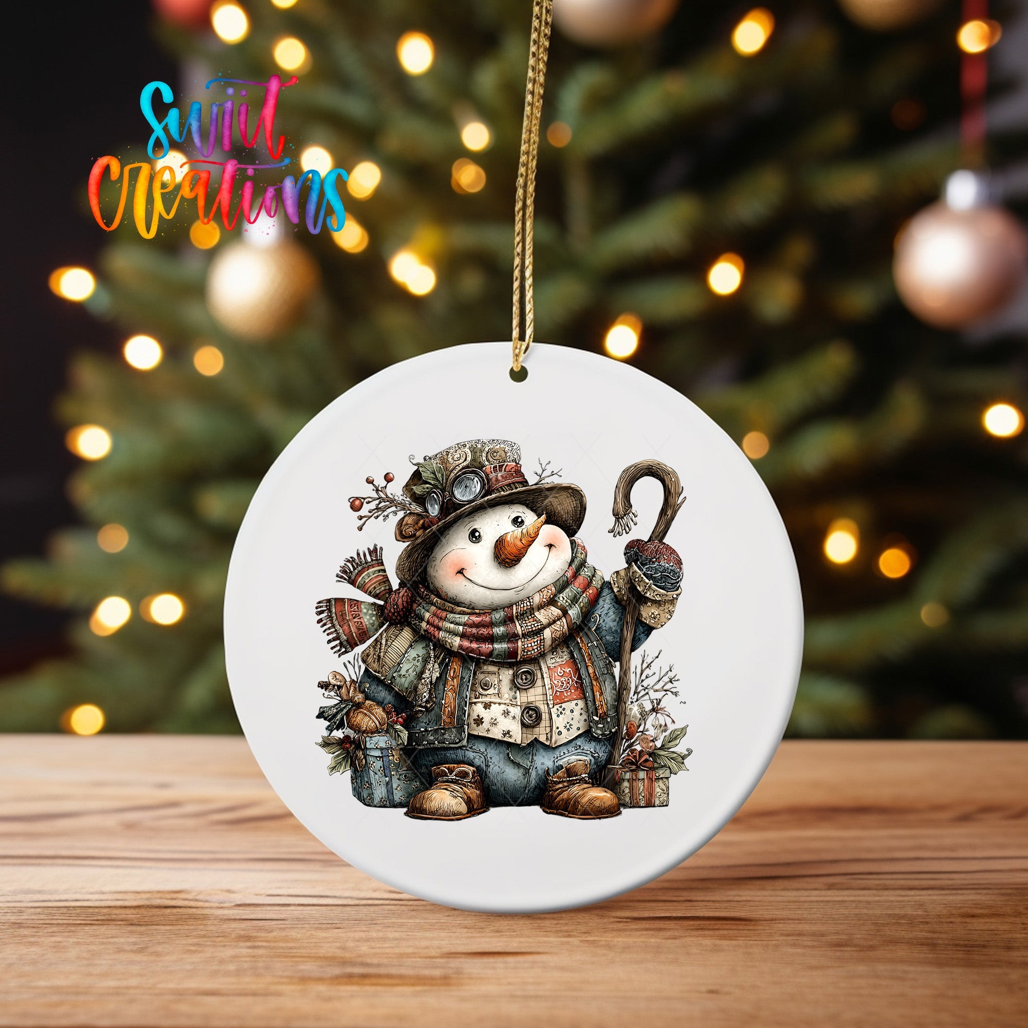 Rustic Vintage Snowman UV DTF Ornament Transfer | O-1902 - Swiit Creations
