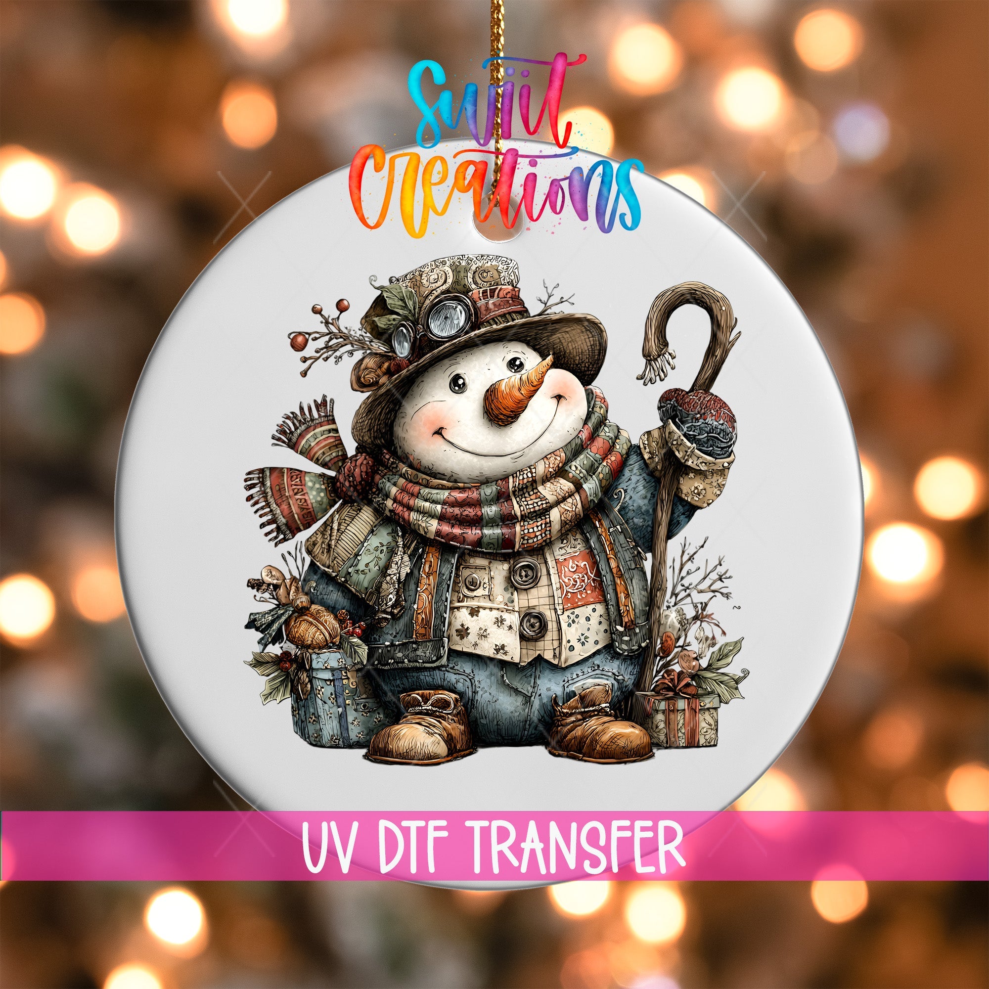 Rustic Vintage Snowman UV DTF Ornament Transfer | O-1902 - Swiit Creations
