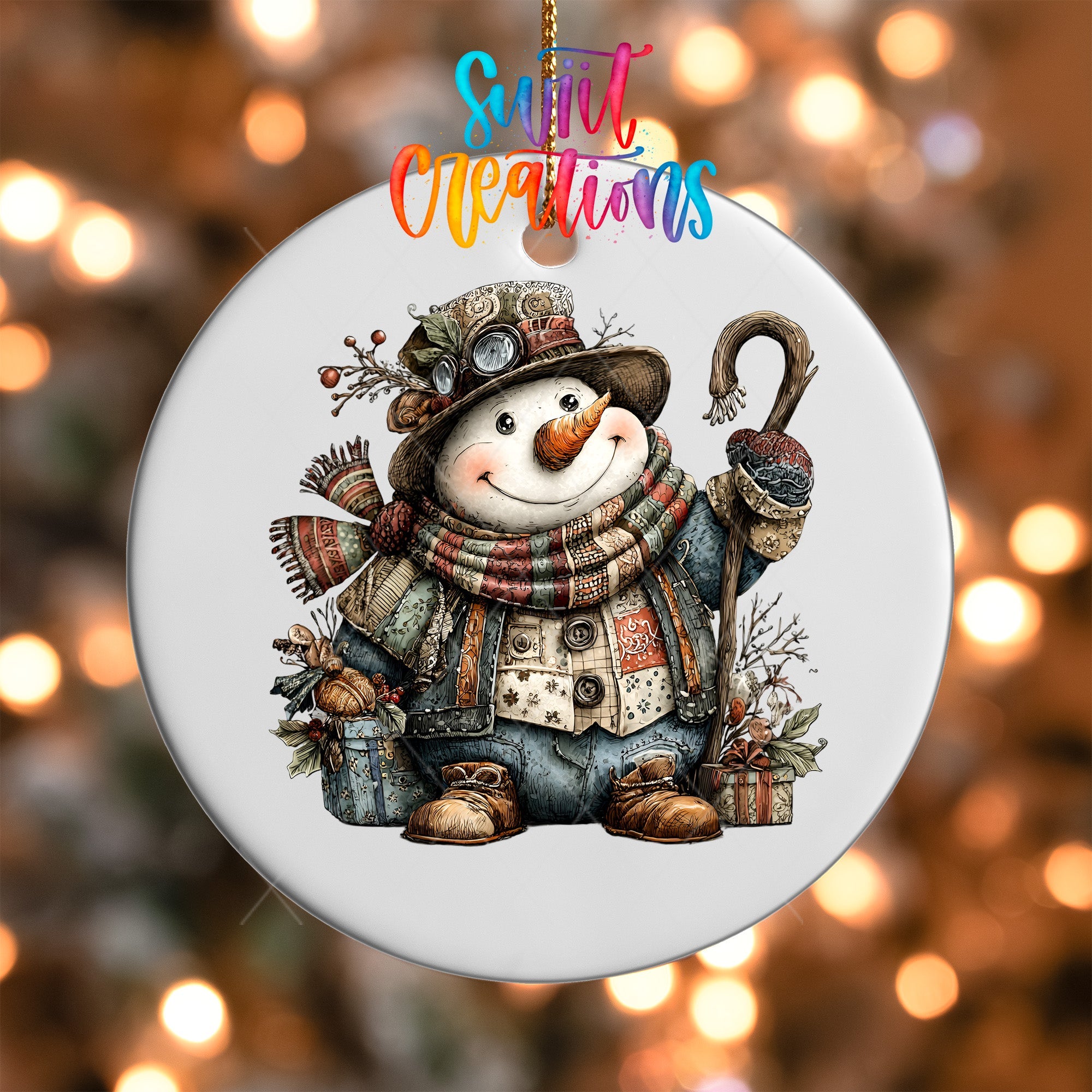 Rustic Vintage Snowman UV DTF Ornament Transfer | O-1902 - Swiit Creations