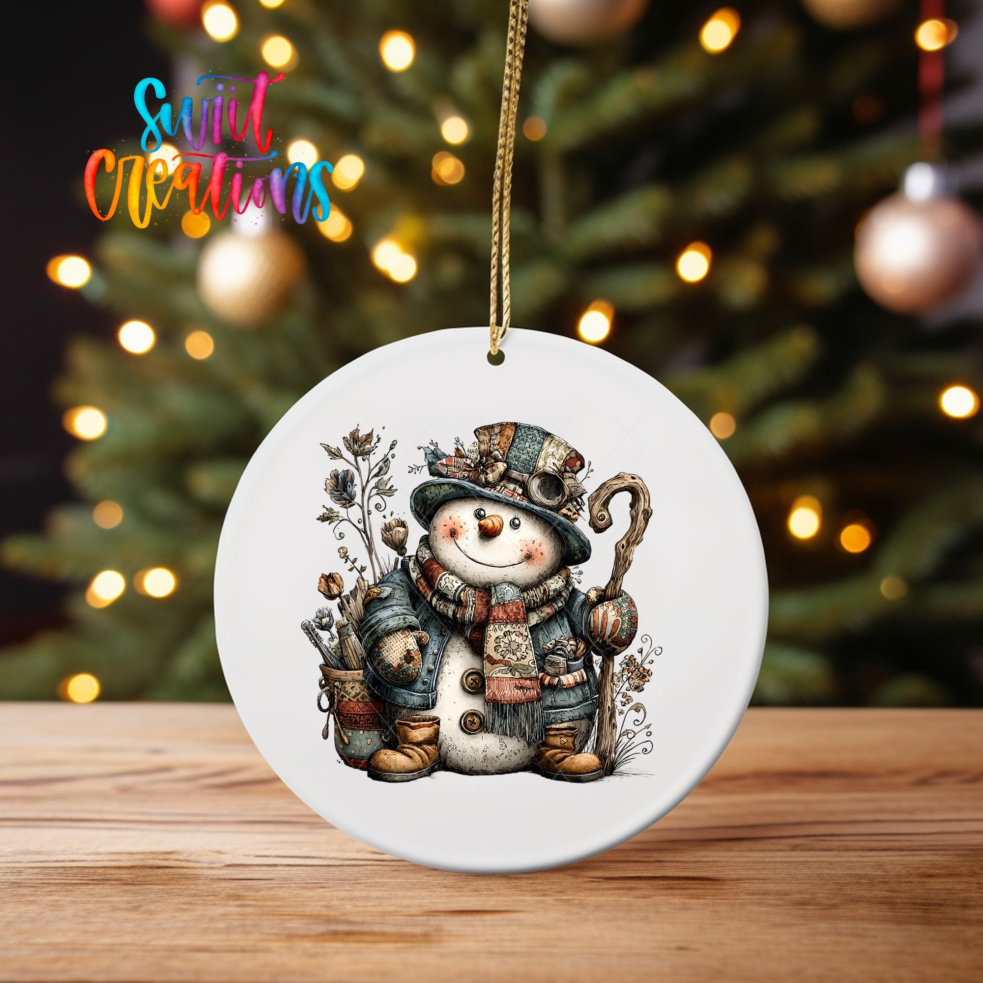 Rustic Vintage Snowman UV DTF Ornament Transfer | O-1903 - Swiit Creations