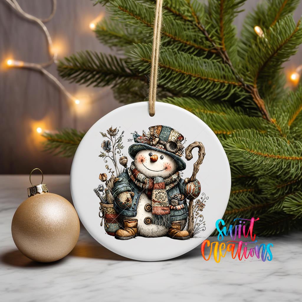 Rustic Vintage Snowman UV DTF Ornament Transfer | O-1903 - Swiit Creations