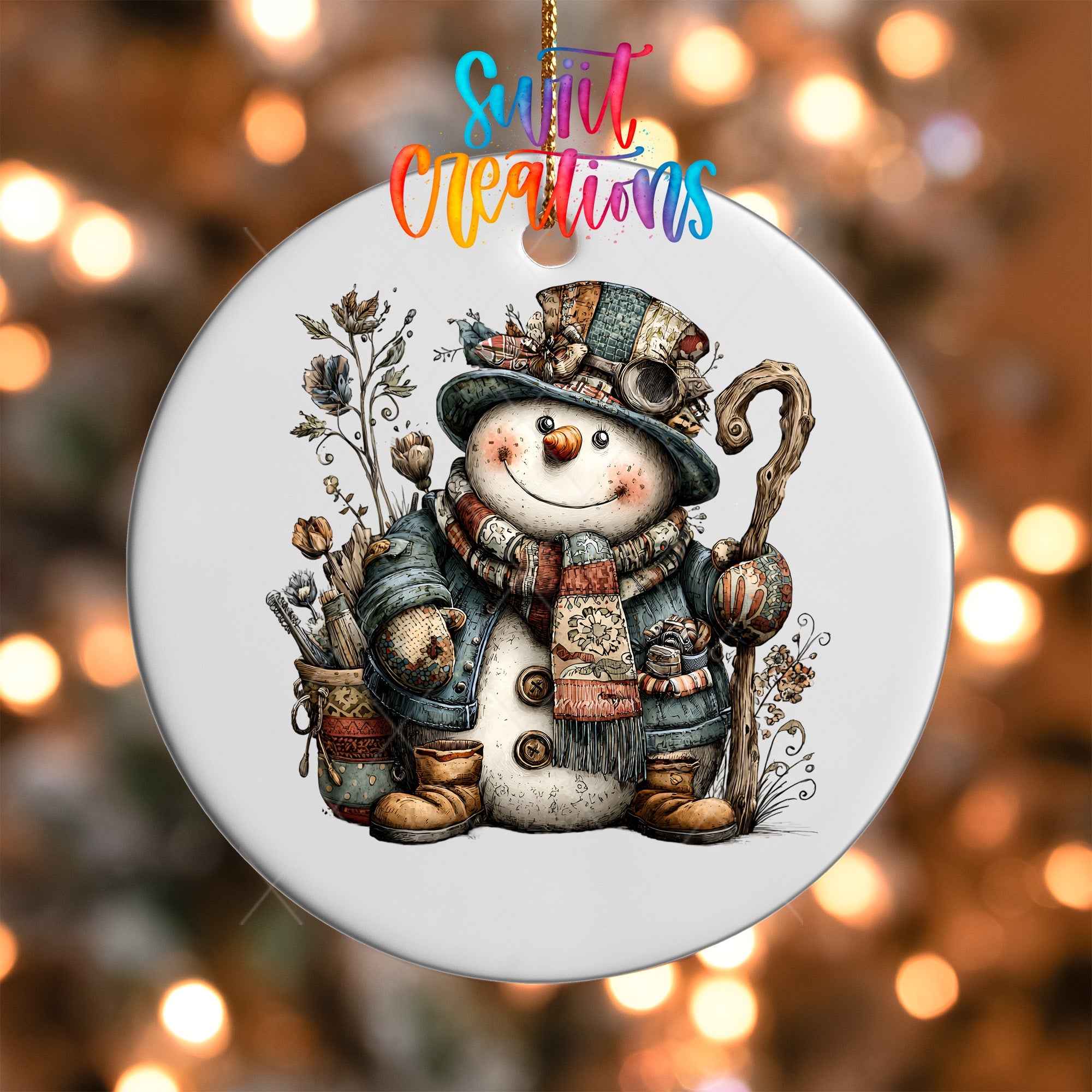 Rustic Vintage Snowman UV DTF Ornament Transfer | O-1903 - Swiit Creations