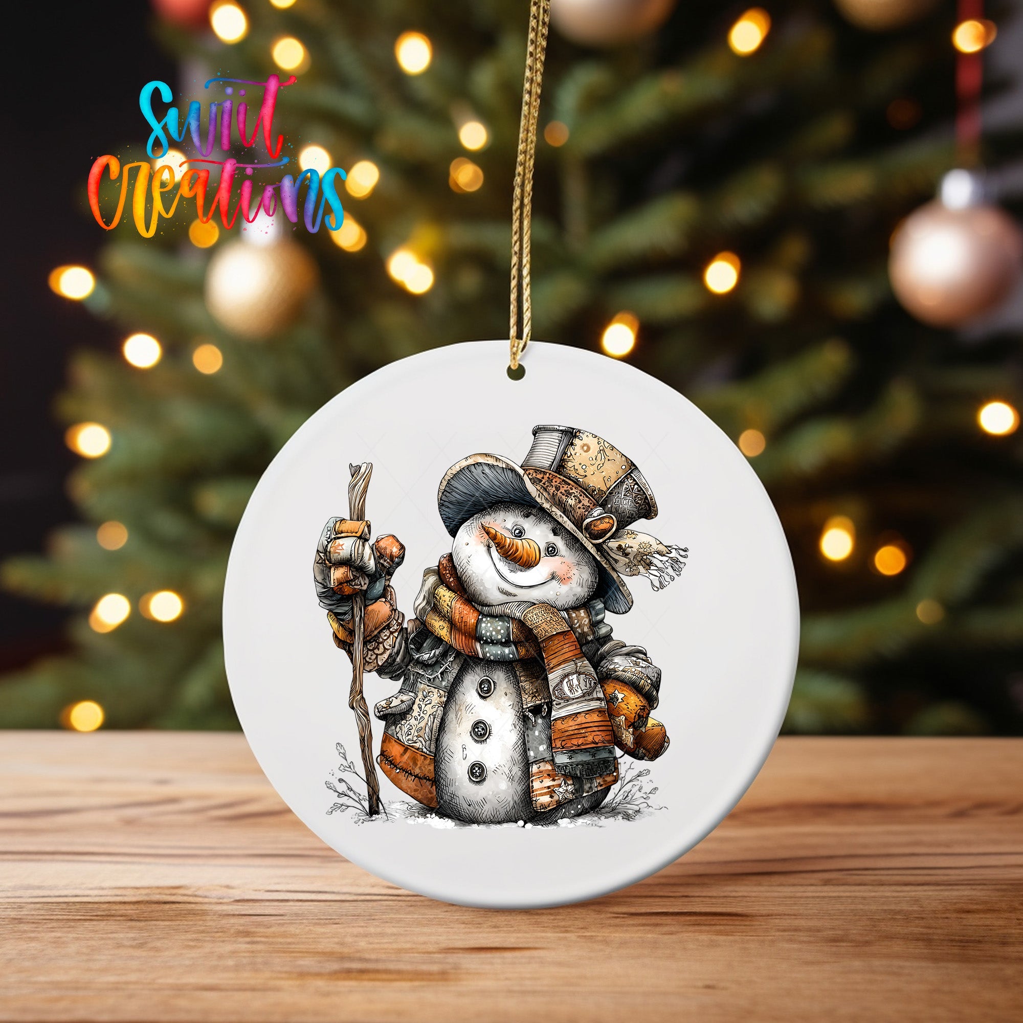 Rustic Vintage Snowman UV DTF Ornament Transfer | O-1904 - Swiit Creations
