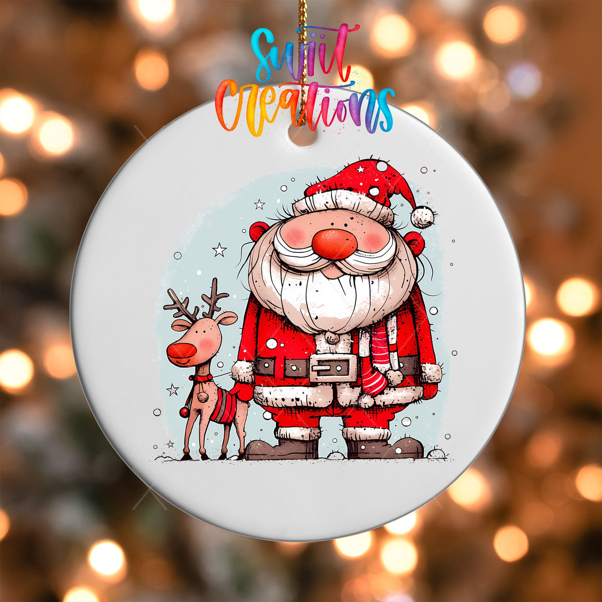 Santa and Reindeer UV DTF Ornament Transfer | O-1334 - Swiit Creations