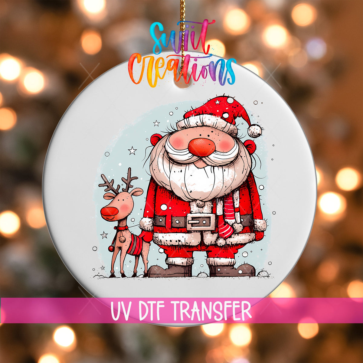 Santa and Reindeer UV DTF Ornament Transfer | O-1334 - Swiit Creations