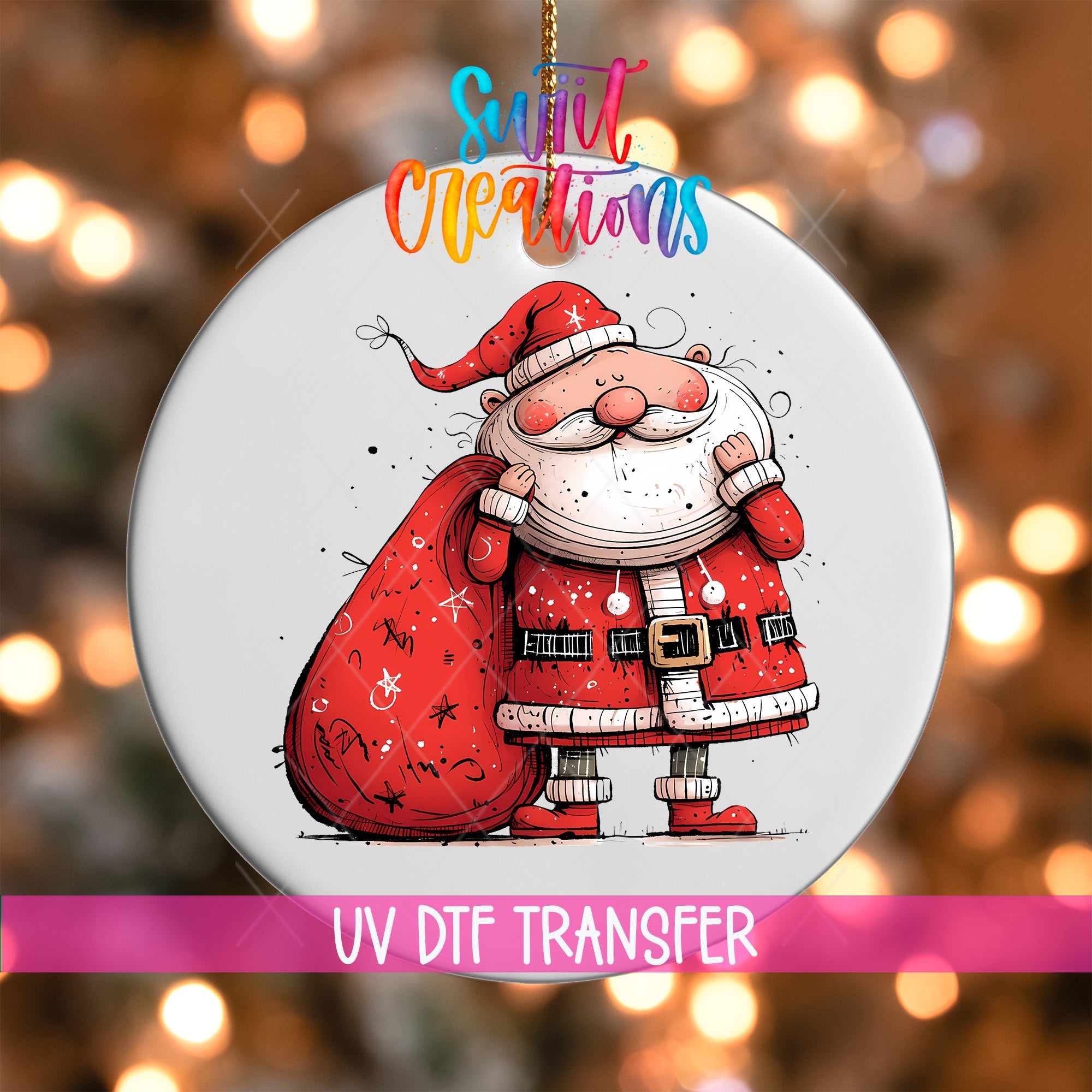 Santa Carrying Gift Sack UV DTF Ornament Transfer | O-1327 - Swiit Creations