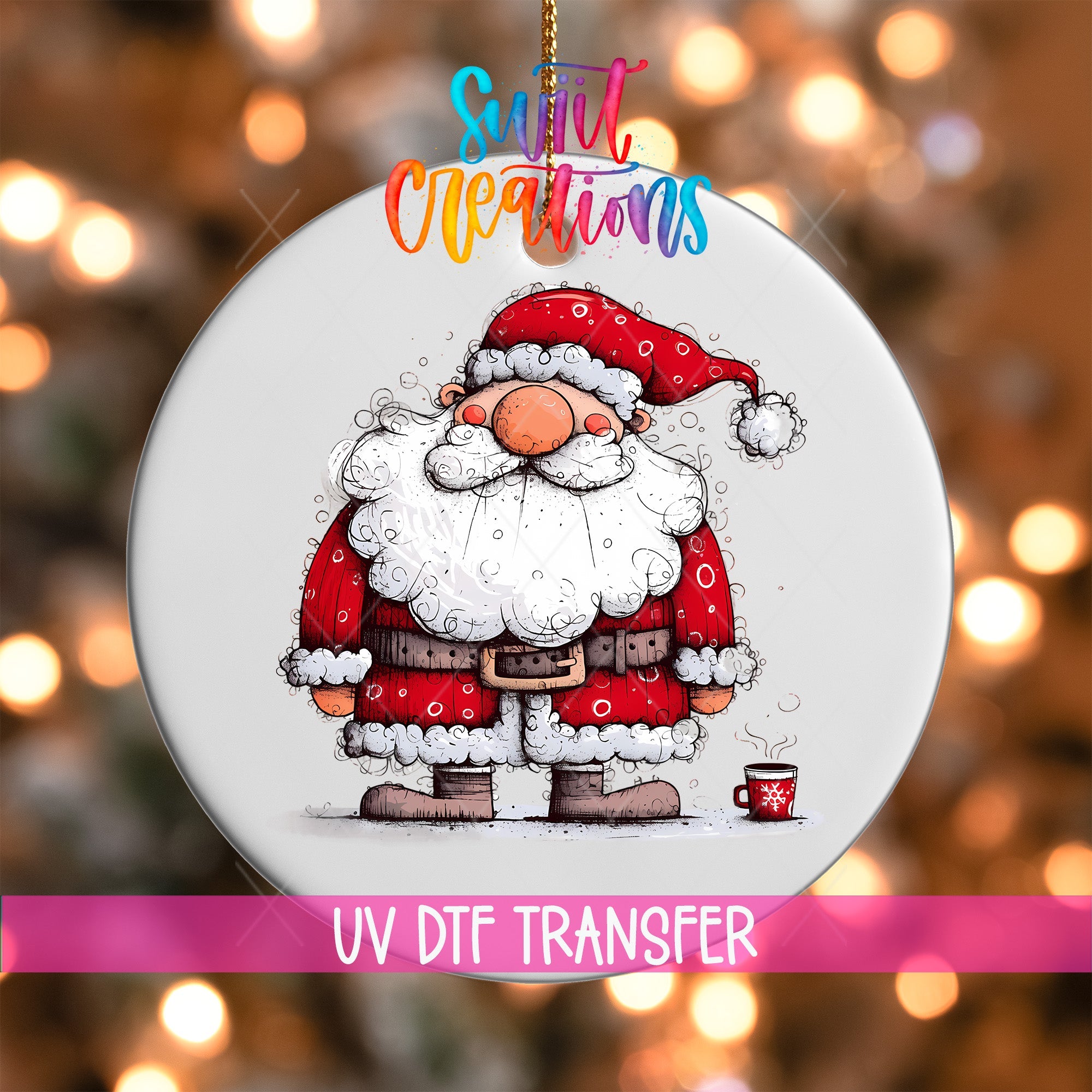 Santa Claus Holding Cocoa UV DTF Ornament Transfer | O-1322 - Swiit Creations