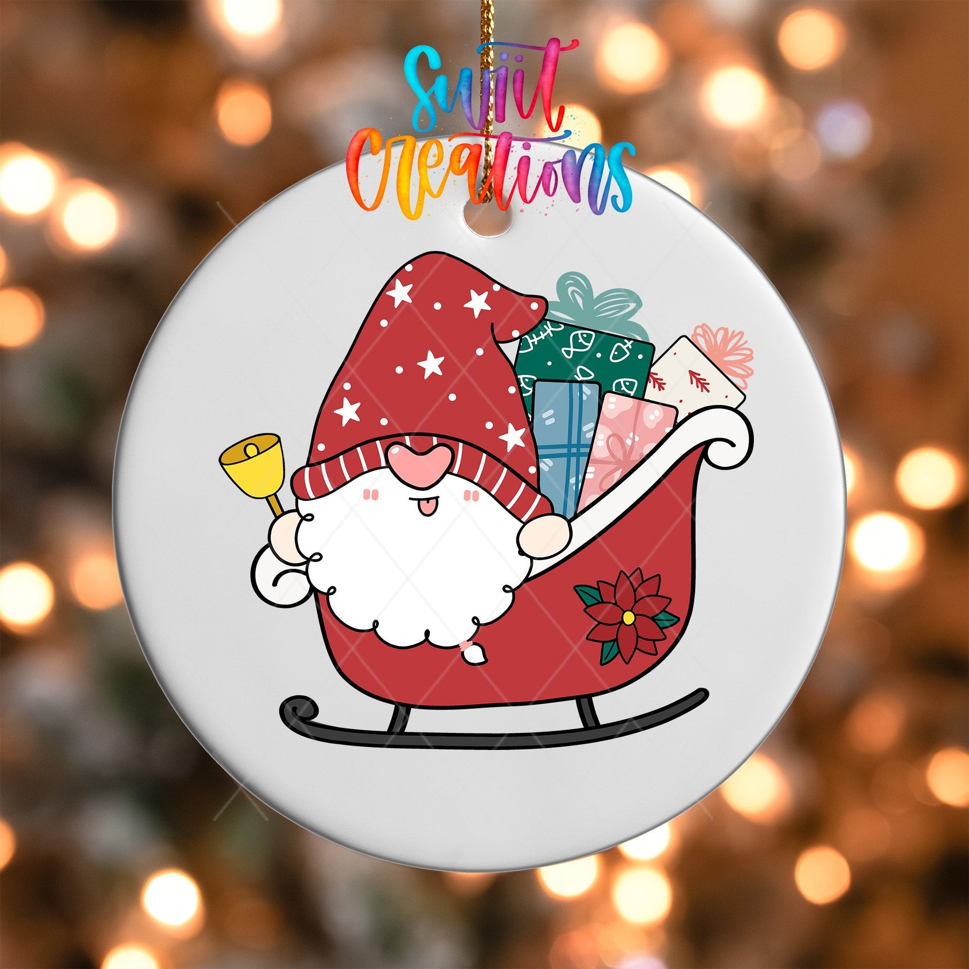 Santa Gnome Sleigh UV DTF Ornament Transfer | Gifts & Bell Christmas Transfer | O-1609 - Swiit Creations