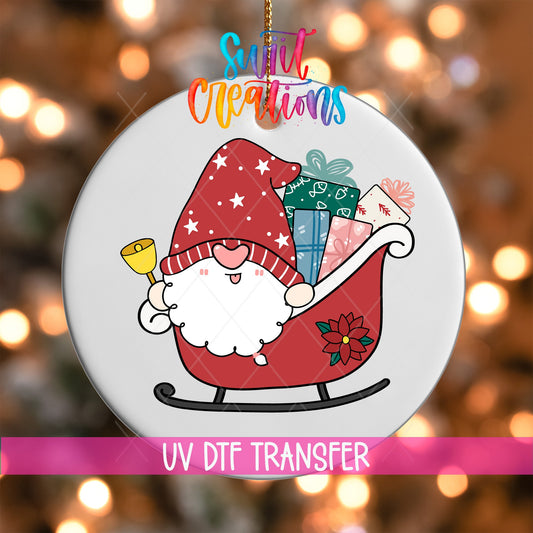 Santa Gnome Sleigh UV DTF Ornament Transfer | Gifts & Bell Christmas Transfer | O-1609 - Swiit Creations