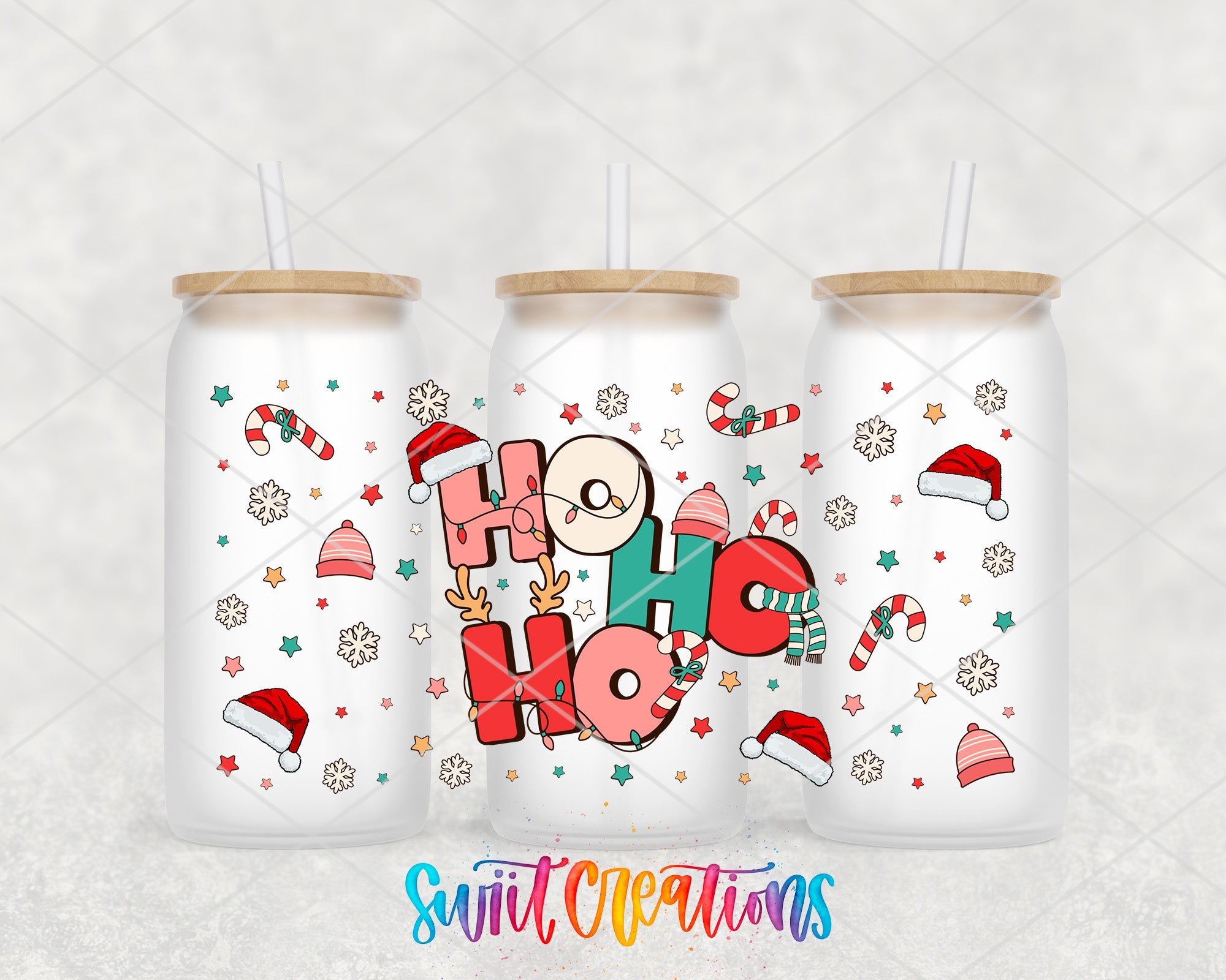 Santa Hats and Candy Canes Christmas UV DTF Transfer Tumbler Wrap | DTF098 - Swiit Creations