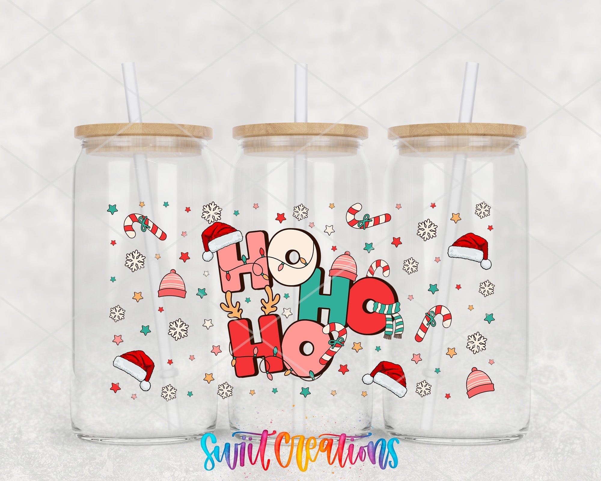 Santa Hats and Candy Canes Christmas UV DTF Transfer Tumbler Wrap | DTF098 - Swiit Creations