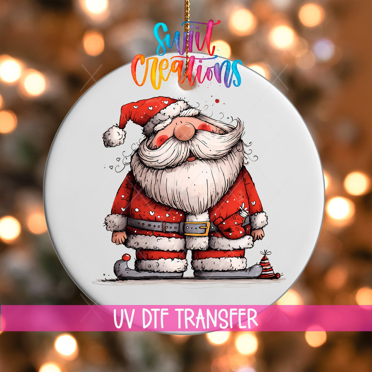 Santa Smile Christmas Ornament UV DTF Decal | O-1330 - Swiit Creations