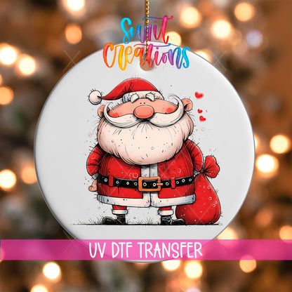 Santa with Hearts Christmas UV DTF Ornament Transfer | O-1328 - Swiit Creations