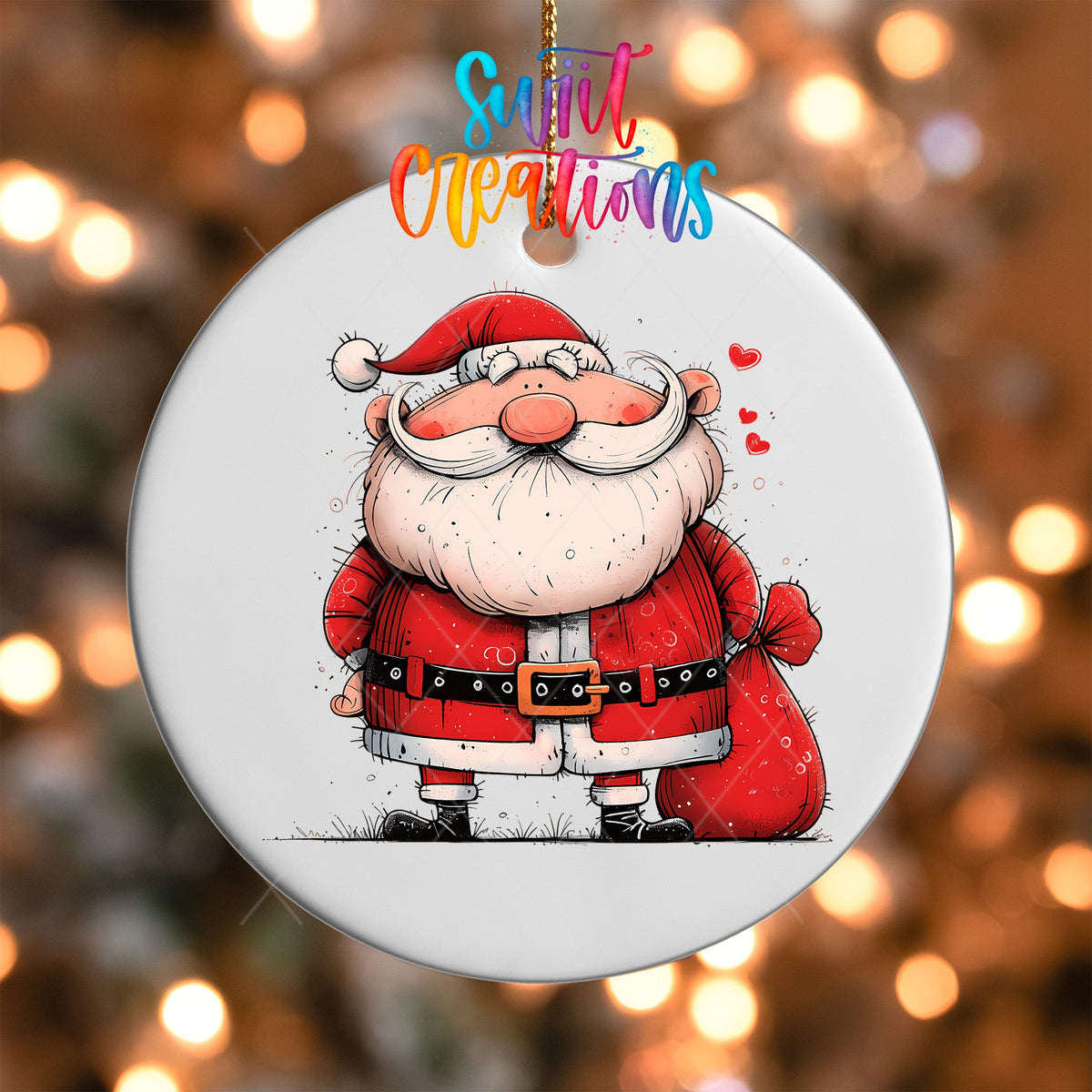 Santa with Hearts Christmas UV DTF Ornament Transfer | O-1328 - Swiit Creations