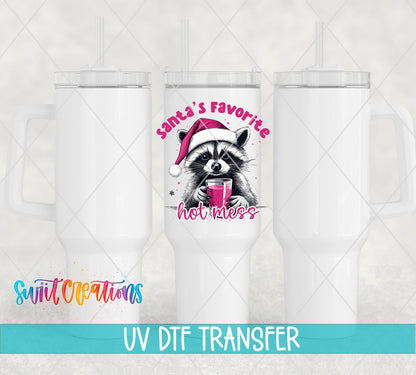 Santa's Favorite Hot Mess UV DTF transfer on white 40 oz tumblers