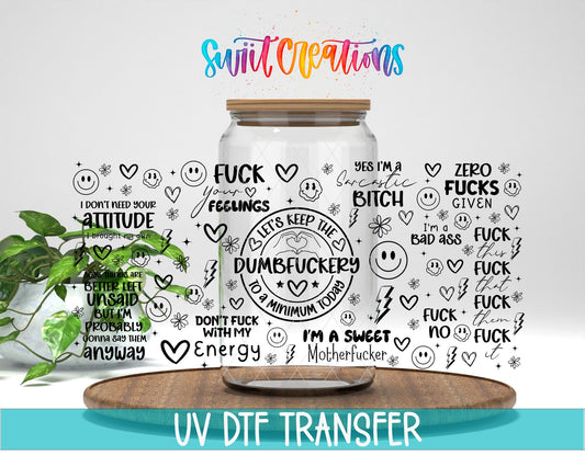Sarcastic Dumbfuckery UV DTF Transfer Tumbler Wrap | Adult Humor Quote Wrap | DTF330 - Swiit Creations