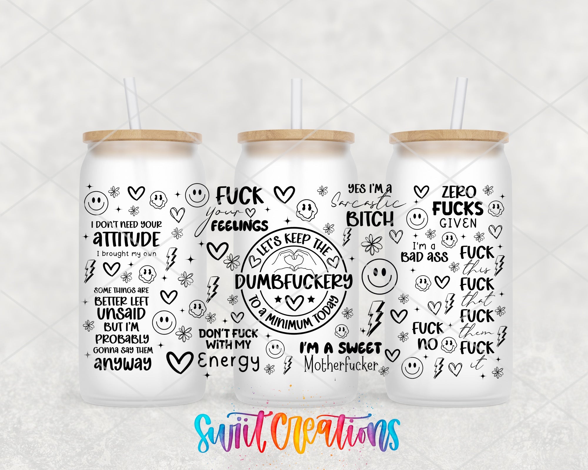 Sarcastic Dumbfuckery UV DTF Transfer Tumbler Wrap | Adult Humor Quote Wrap | DTF330 - Swiit Creations