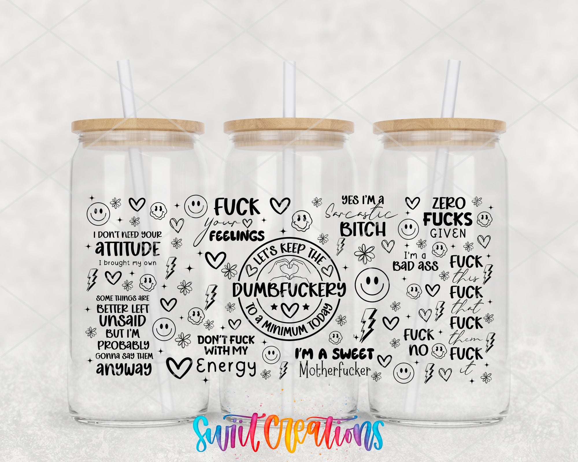 Sarcastic Dumbfuckery UV DTF Transfer Tumbler Wrap | Adult Humor Quote Wrap | DTF330 - Swiit Creations