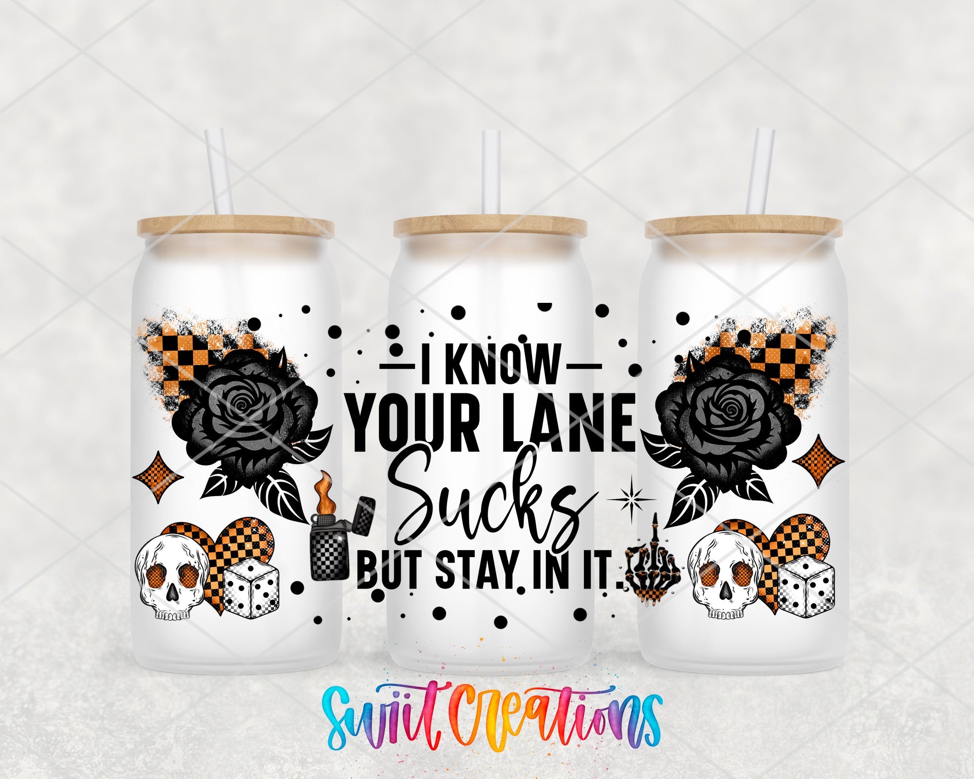 Sarcastic Rose Skull UV DTF Transfer Tumbler Wrap | Gothic Cup Decal | DTF280 - Swiit Creations