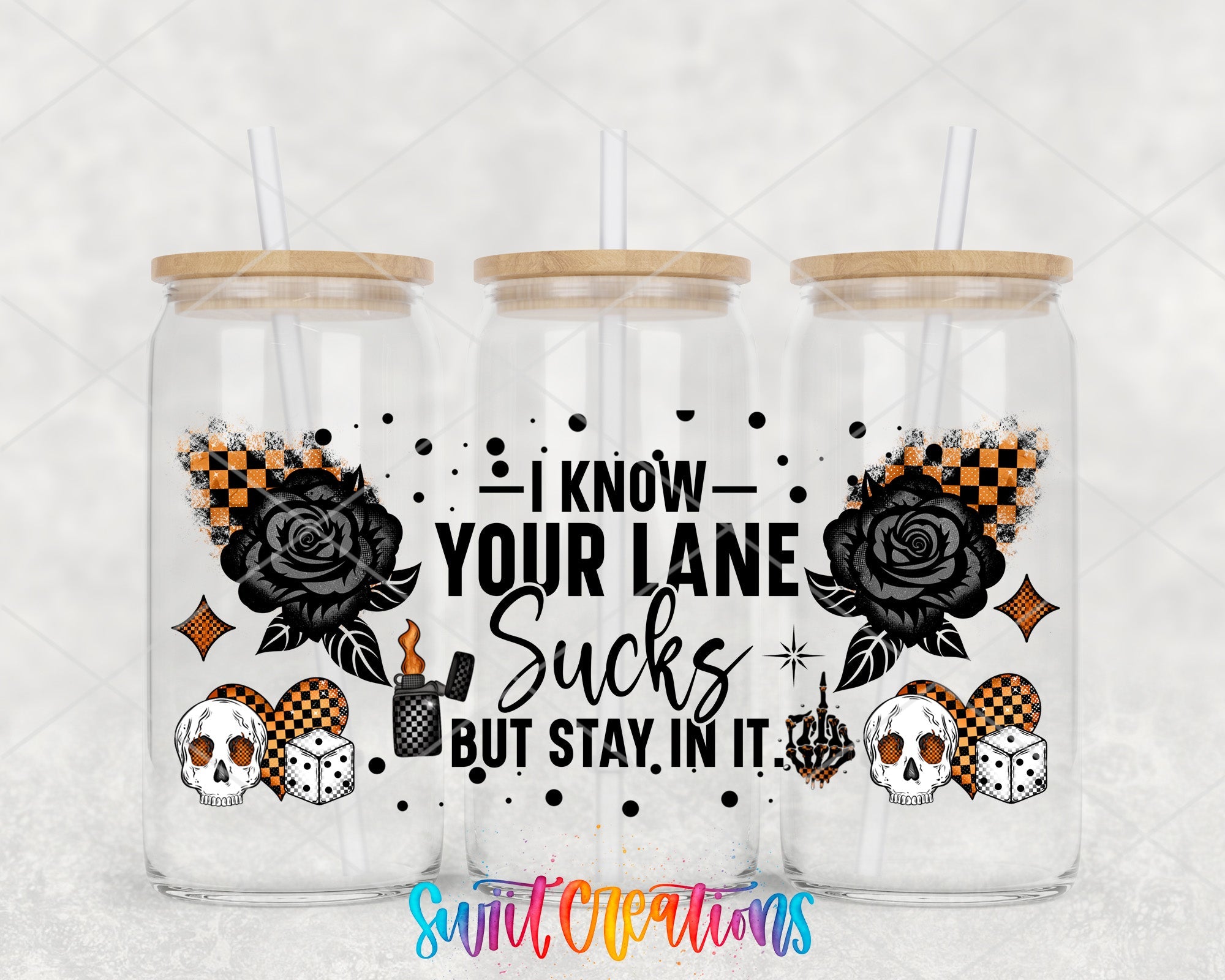 Sarcastic Rose Skull UV DTF Transfer Tumbler Wrap | Gothic Cup Decal | DTF280 - Swiit Creations