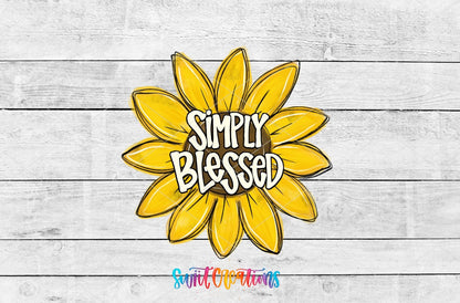 Simply Blessed UV DTF transfer artwork on a gray wood background
