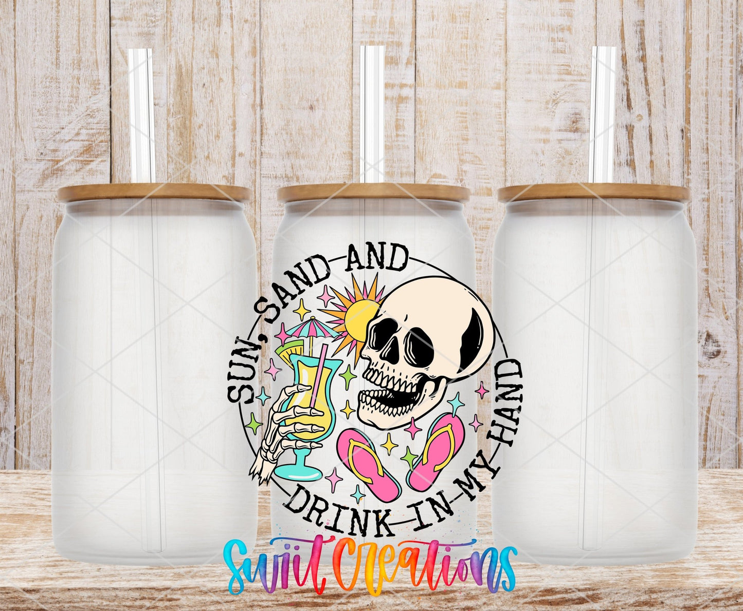 Skeleton Sun Sand Drink In My Hand UV DTF Decal | Beach Vibes UV DTF Wrap | UV1466 - Swiit Creations