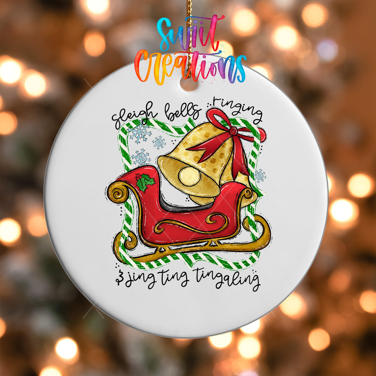 Sleigh Bells Ringing Christmas UV DTF Ornament Transfer | Holiday Sleigh with Bells | O-1690 - Swiit Creations