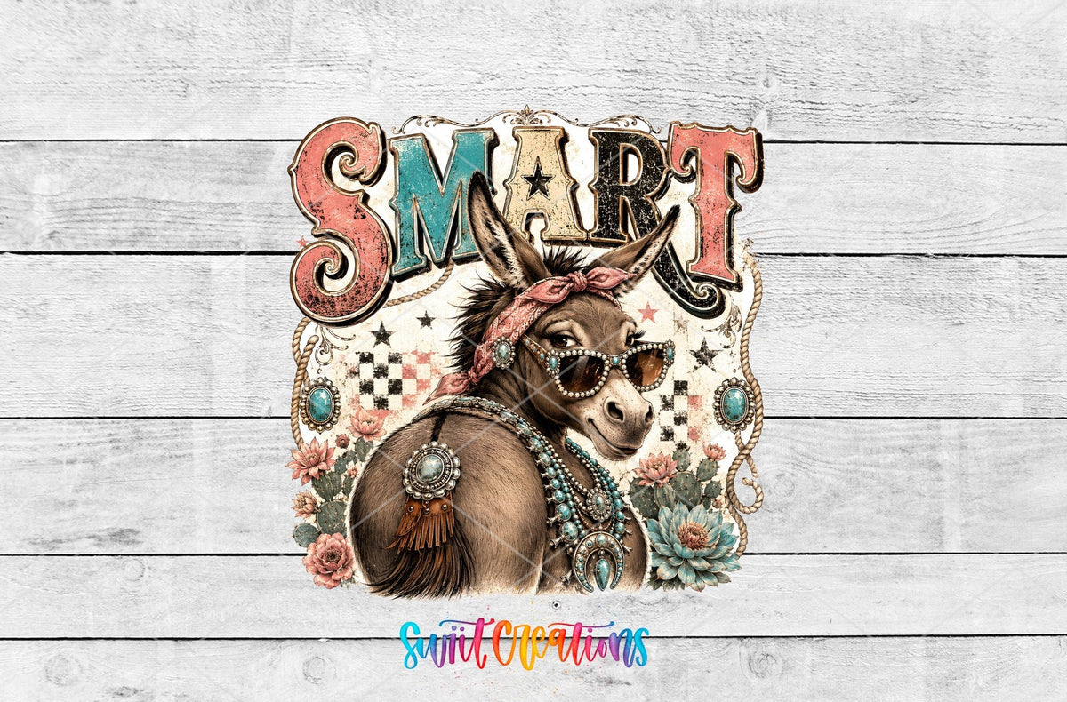 Smart Ass Western Donkey UV DTF transfer shown as a full artwork preview from Swiit Creations