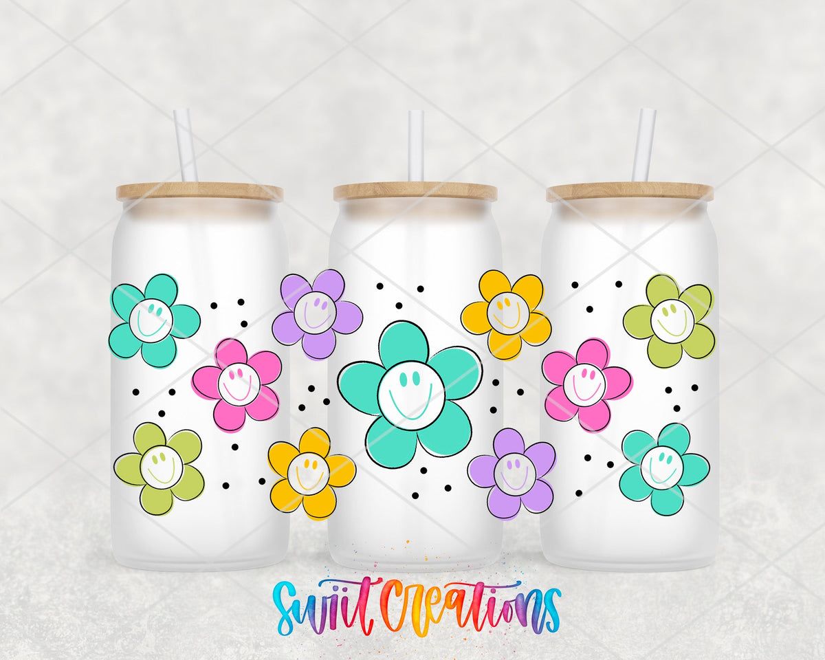 Smiling Flowers UV DTF Transfer Tumbler Wrap | Colorful Daisy | DTF042 - Swiit Creations