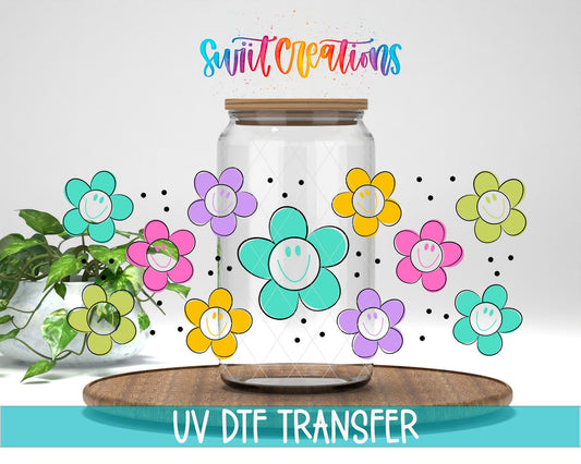 Smiling Flowers UV DTF Transfer Tumbler Wrap | Colorful Daisy | DTF042 - Swiit Creations