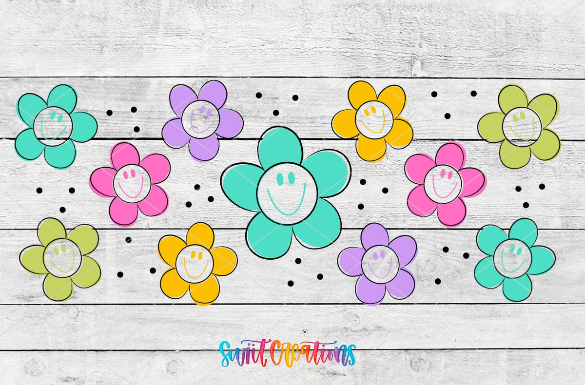 Smiling Flowers UV DTF Transfer Tumbler Wrap | Colorful Daisy | DTF042 - Swiit Creations