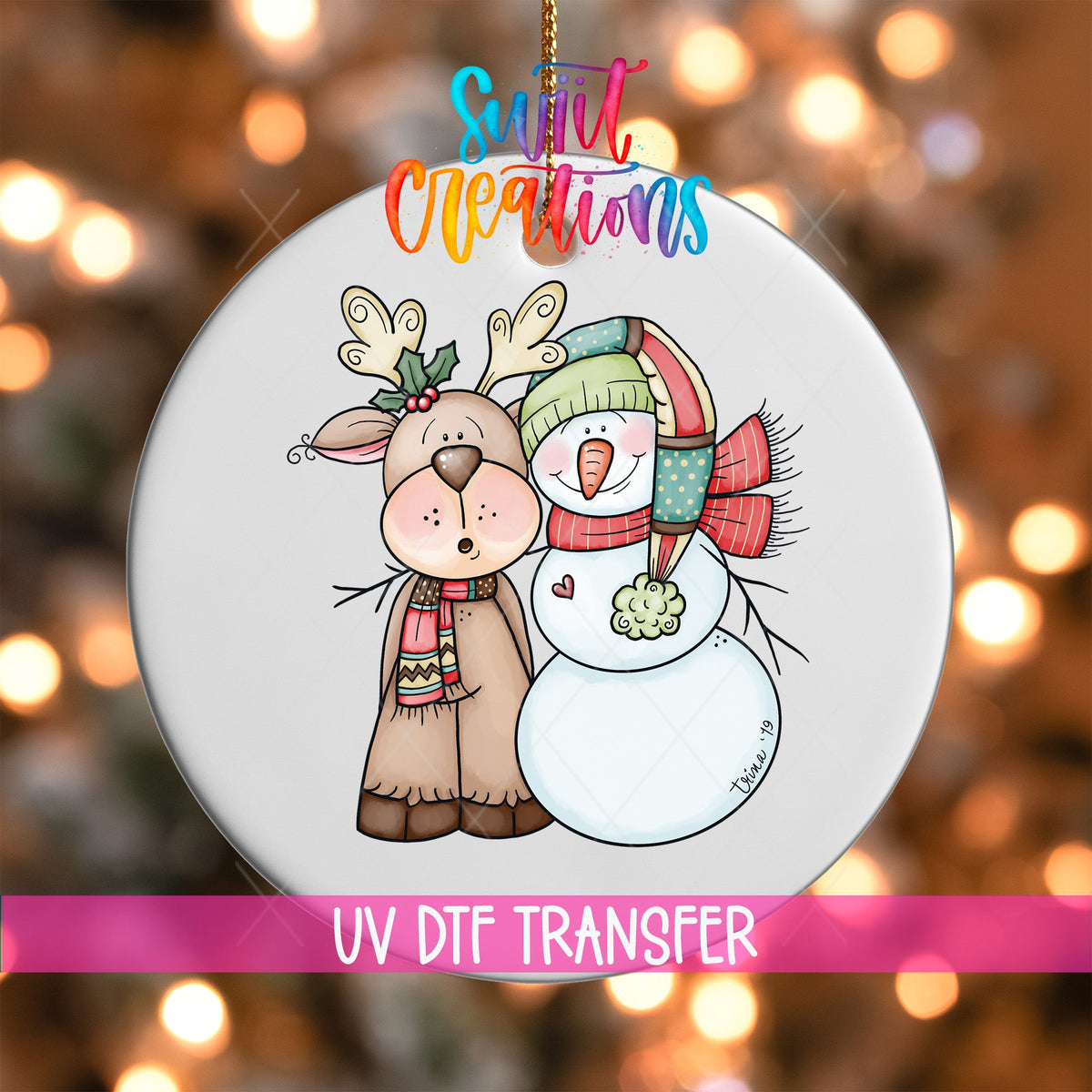 Snowman and Reindeer Christmas UV DTF Ornament Transfer | O-0022 - Swiit Creations