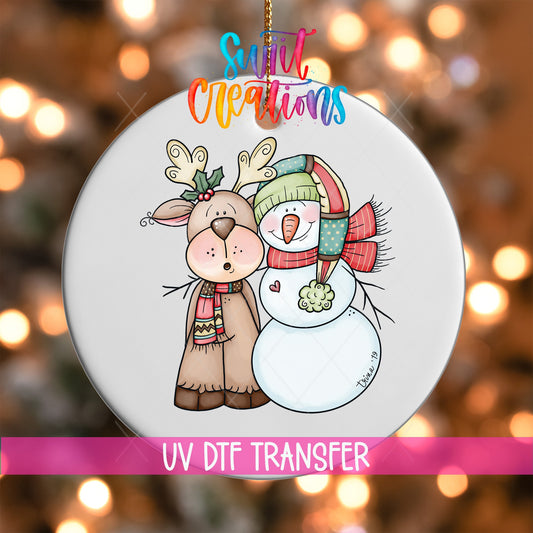 Snowman and Reindeer Christmas UV DTF Ornament Transfer | O-0022 - Swiit Creations